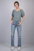 White and Green Striped Relaxed Fit V-Neckline Top (OTL-TPS1020)
